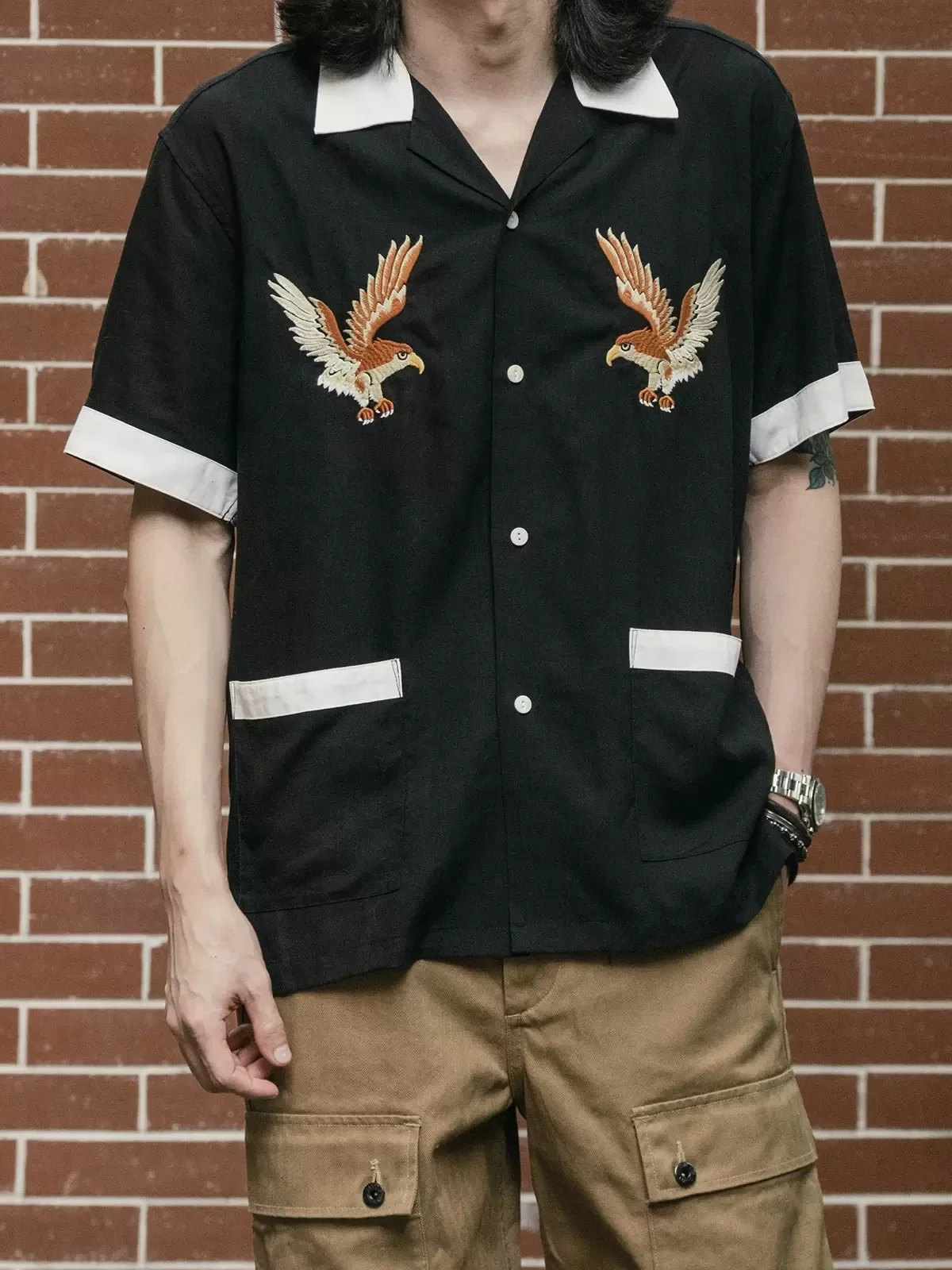 Bowling Shirt Camp - メンズ軽量ボウリングシャツ,ヴィンテージ刺embroideryキャンプシャツ,在庫なし