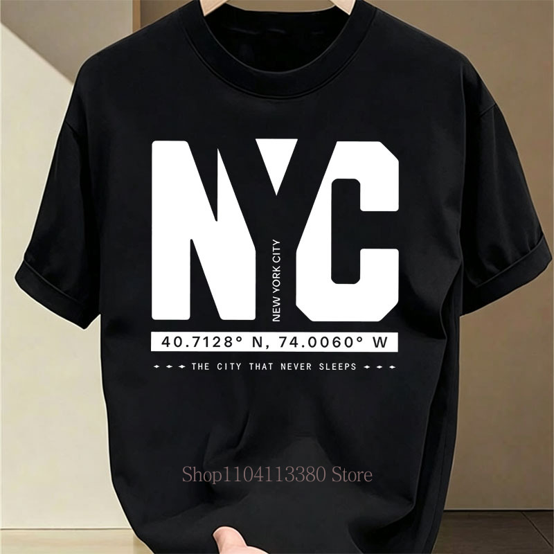 Vintage Fashion Nyc - ニューヨークグラフィックプリント Tシャツ男性用夏カジュアルファッションミニマリストハイストリートトップスヴィンテージクルーネック半袖コットン Tシャツ