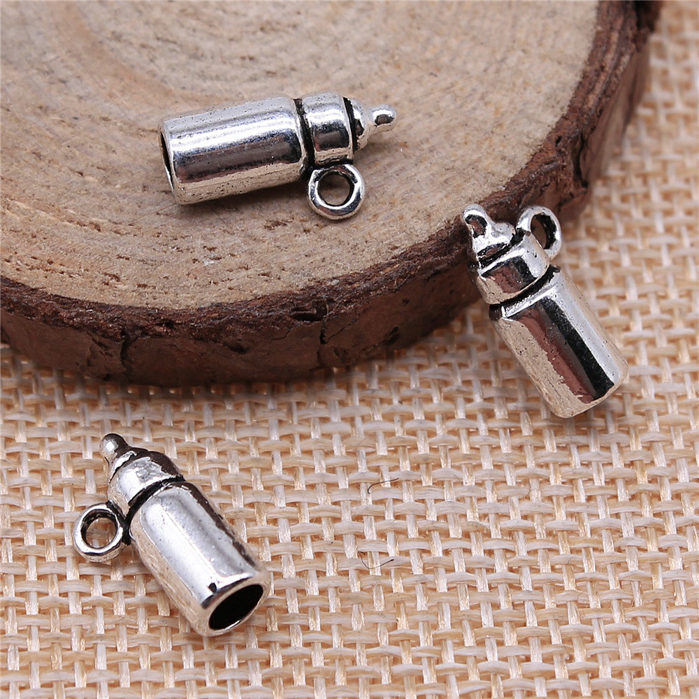 Vintage Fashion Wholesale - 40個 15x5x5mm(0.59x0.2x0.2インチ) アンティークシルバーカラー ベビーフィーディングボトルチャーム DIYジュエリーアクセサリー 卸売