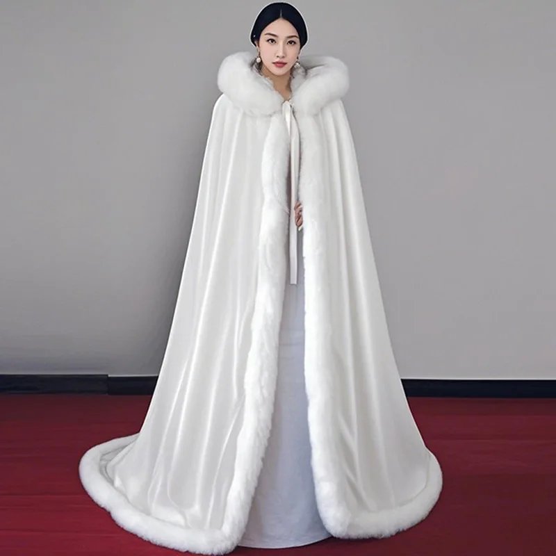 Vintage Trench Coat - 漢服コート毛皮ハロウィンケープ白フードショルダーラップハイエンドヴィンテージモダンダンス衣装カーニバルコスプレ衣装 2026