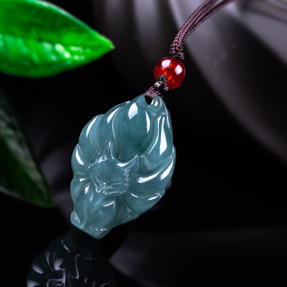 Vintage Women Fashion - 天然ビルマ翡翠フォックスペンダントネックレスヴィンテージアクセサリー宝石本物の翡翠デザイナーファッションジュエリー女性へのギフト