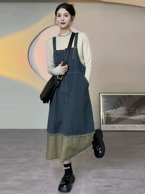 Denim Skirt Midi Vintage - ヴィンテージデニムホルタードレス レディースミディスカート 夏用イレギュラースプライシング プラスサイズ MM カレッジスタイル