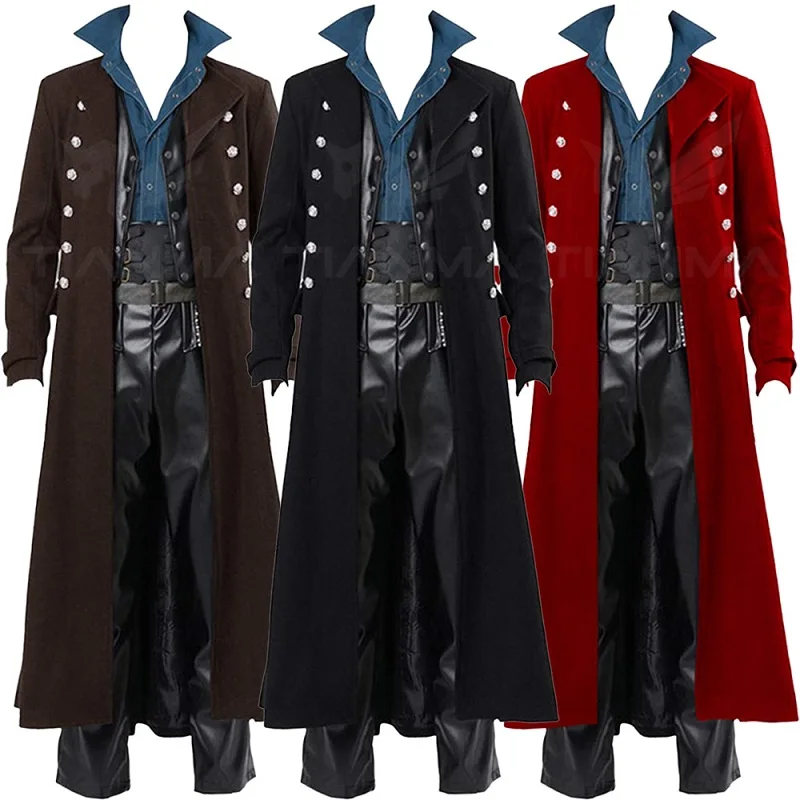 Vintage Trench Coat - 中世男性英国スタイルパンクジャケットウインドブレーカーカーニバルゴシックビクトリア朝の騎士王子制服コートパーティーコスプレ衣装