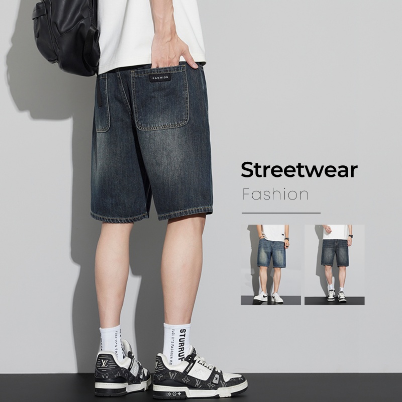 Vintage Fashion Jeans - メンズヴィンテージデニムショートパンツ夏薄いファッションストレートルーズショートパンツ快適な人格ワイドレッグカジュアルジーンズ