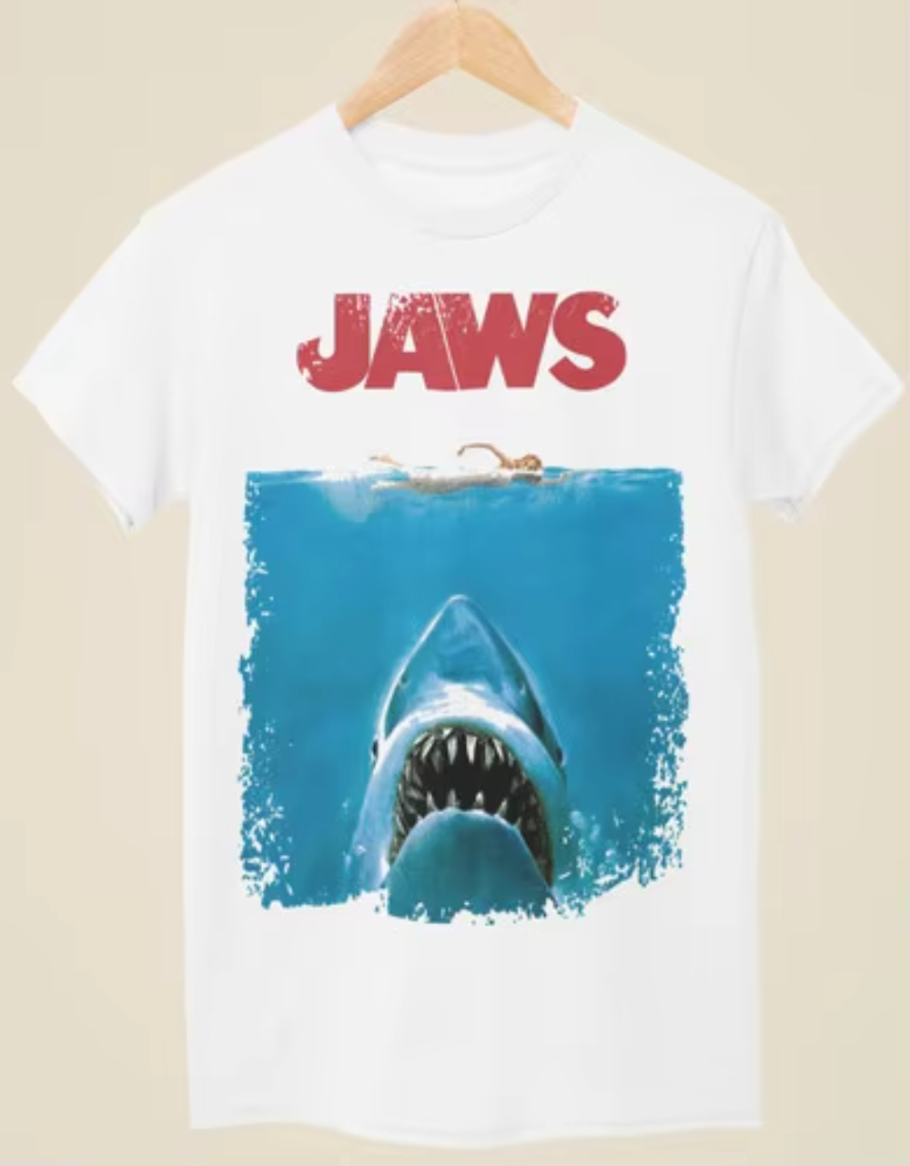Vintage Fashion Illustrations - ジョーズの映画ポスターにインスパイアされたヴィンテージTシャツ、プリントTシャツ付きブラックTシャツ、カジュアルデイリーストリートファッション衣装