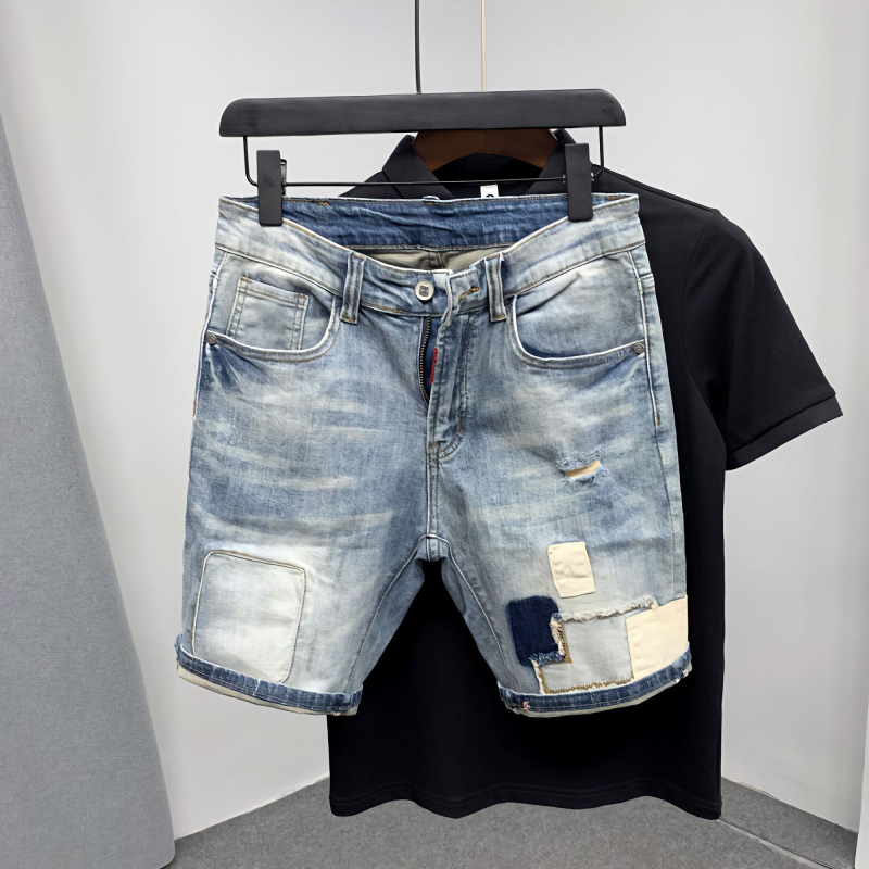 Vintage Fashion Jeans - メンズ破れたストレートデニムショーツ,メンズユーズド加工ジーンズ,レトロバギーパンツ,フィットデザイナー,y2k,ヴィンテージXL