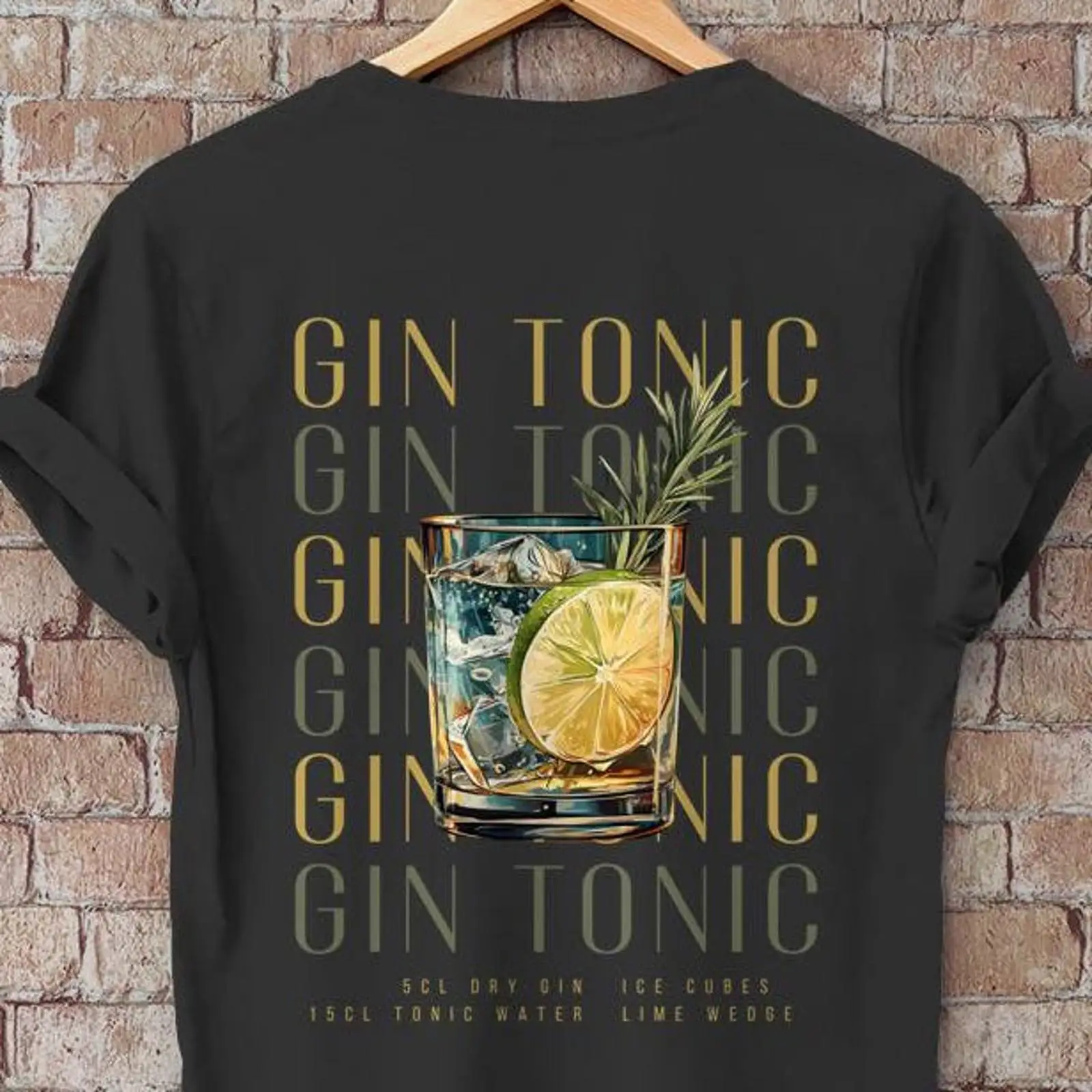 Vintage Fashion Illustrations - ジントニック Tシャツ イラスト入り カクテルバー愛好家 ヴィンテージ ウォッシュド