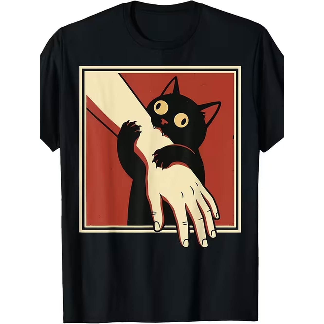 Vintage Fashion Retro Outfit - アイテム画像 レトロな猫が腕を噛むTシャツ ヴィンテージ黒猫グラフィックTシャツ 丸首 洗濯機で洗える カジュアルウェア、テーマパーティー、普段着に最適