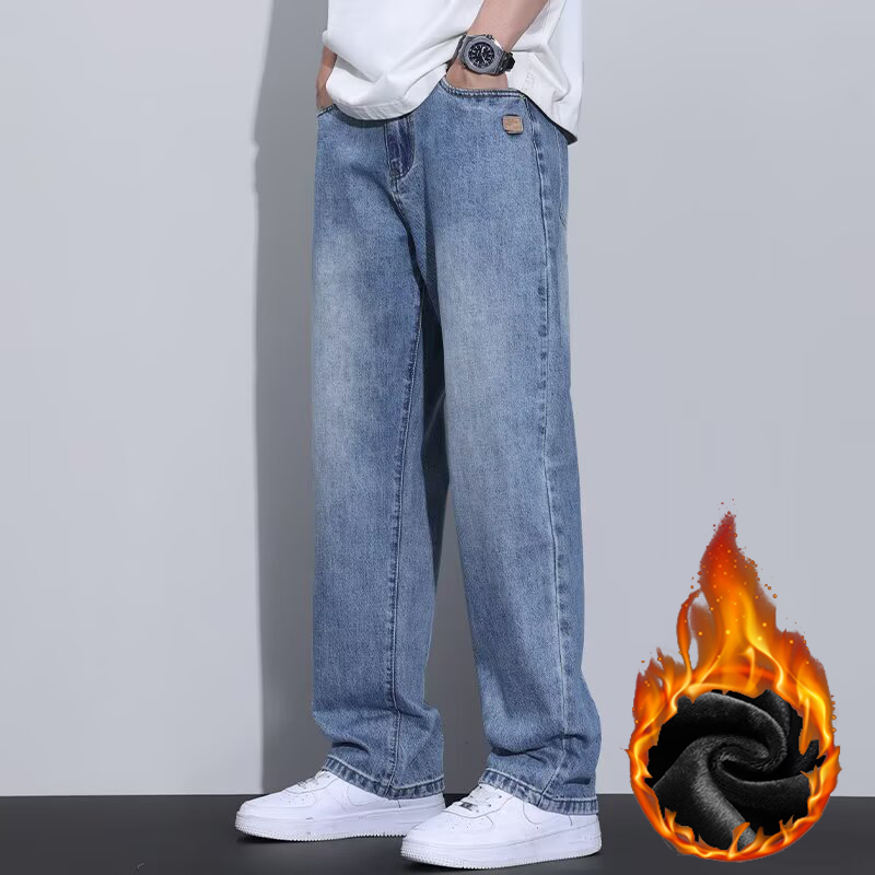 Vintage Fashion Trends 2026 - 2026年冬新作メンズファッションヴィンテージジーンズ男性用厚手暖かいワイドレッグデニムパンツトレンド多用途ストレートレッグトラウザーズ
