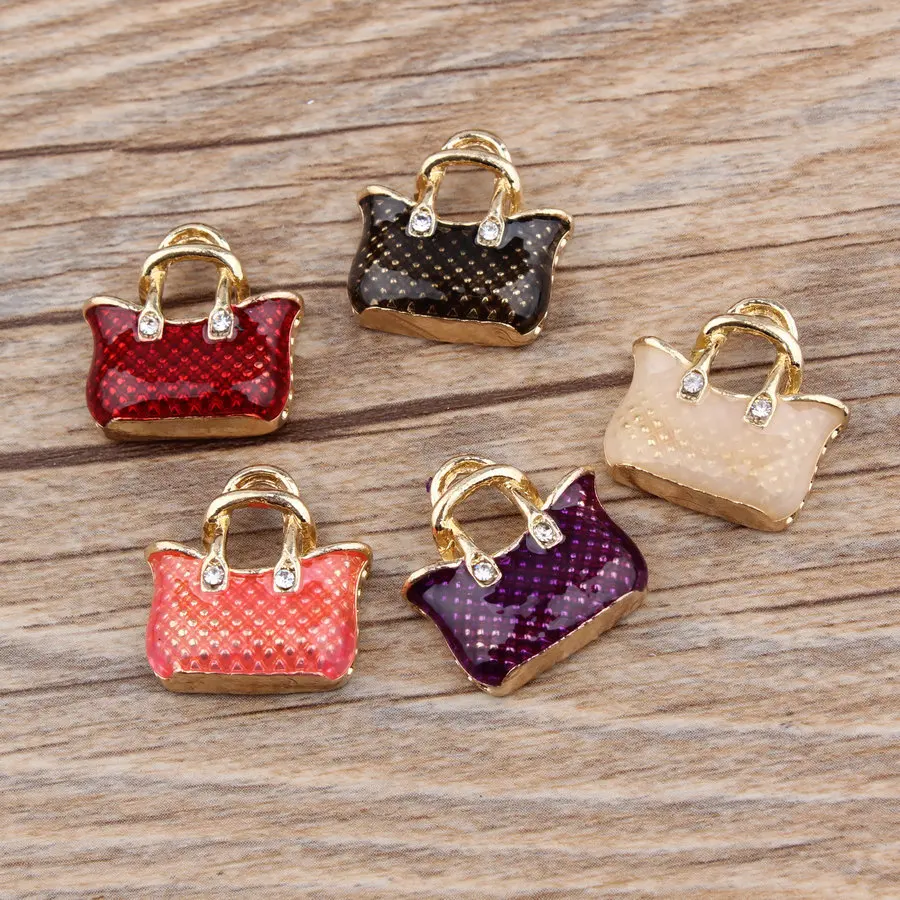 Vintage Fashion Wholesale - ヴィンテージメタルエナメルハンドバッグ,ペンダント,日曜大工,オーナメント,ビーズ,イヤリング,ジュエリー作り,卸売り,10個