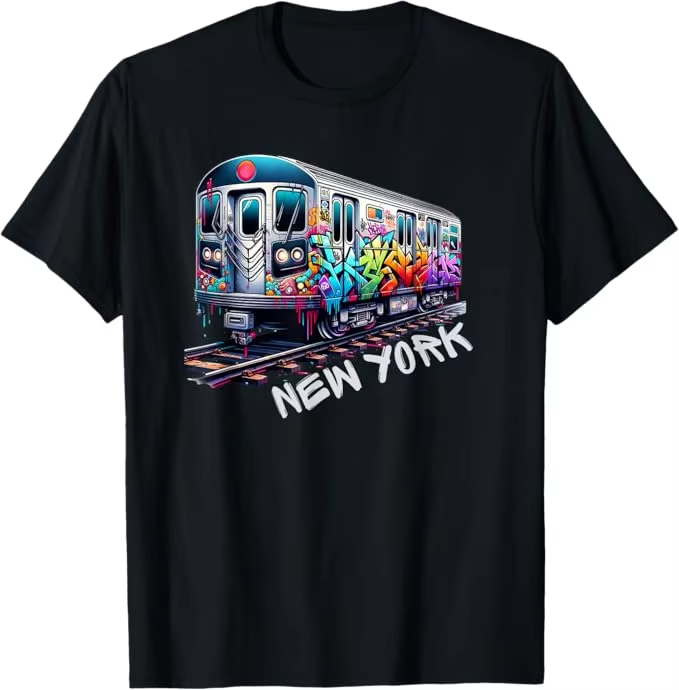 Vintage Fashion Nyc - ニューヨーク電車グラフィティスタイルニューヨーク地下鉄車レトロヴィンテージ Tシャツ男性女性夏のファッションヴィンテージコットンクルーネック Tシャツ