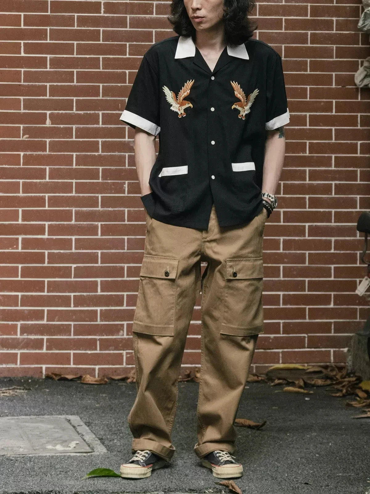 メンズ軽量ボウリングシャツ,ヴィンテージ刺embroider - Bowling Shirt Camp のレビューと価格