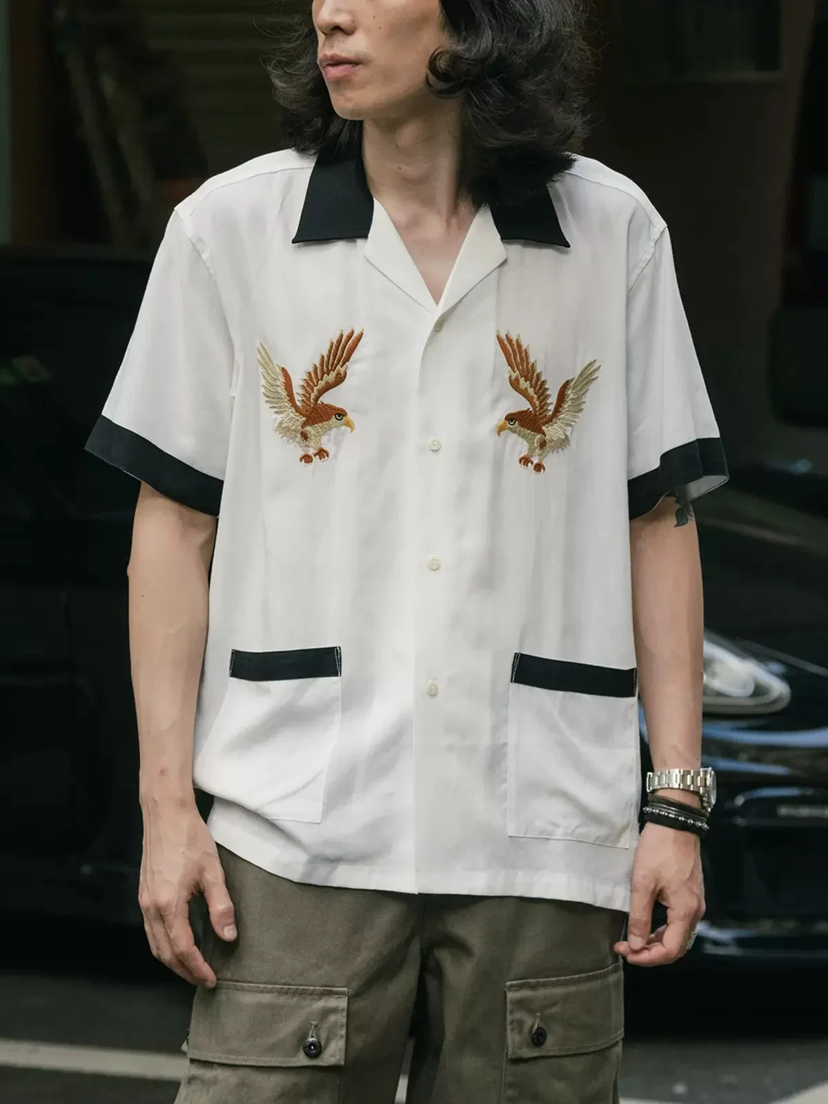 メンズ軽量ボウリングシャツ,ヴィンテージ刺embroider - Bowling Shirt Camp のレビューと価格