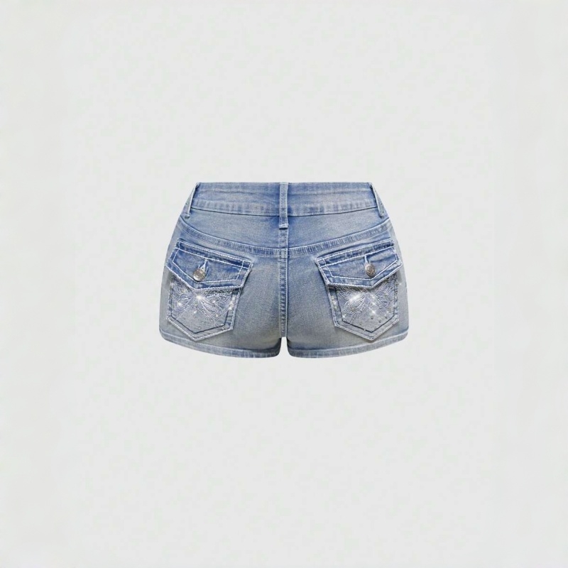 装飾クリスタルバックポケットデニムショートパンツ女性用ジーン - Vintage Fashion Jeans のレビューと価格
