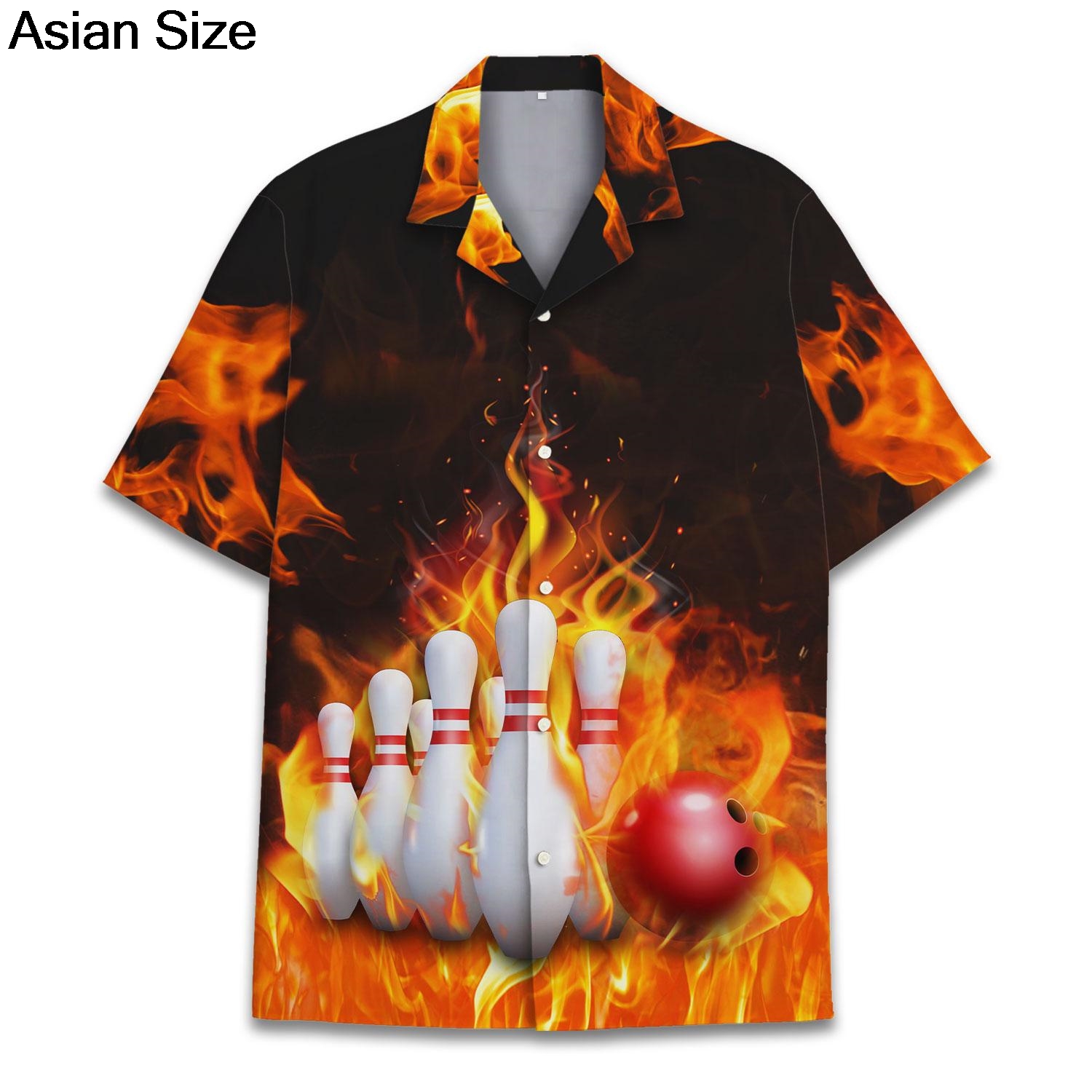 クールブルーファイアーボウリングスポーツグラフィックパターン - Bowling Shirt Camp のレビューと価格