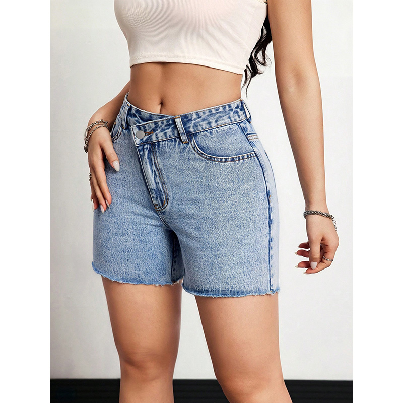 Benuynffy 非対称ウエスト生裾タイトデニムショーツ女 - Vintage Fashion Jeans のレビューと価格