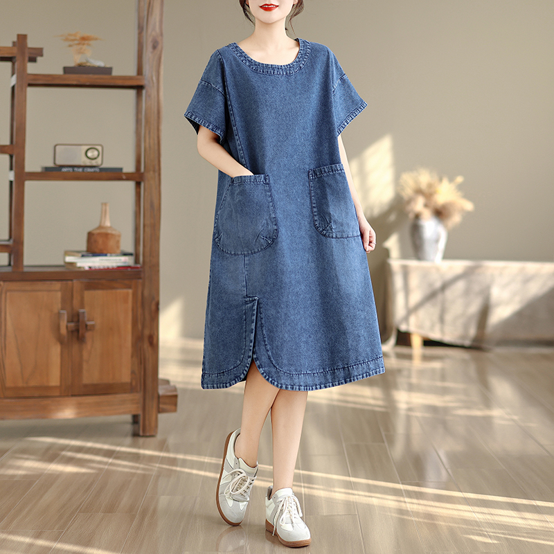 ハイエンドプラスサイズミディ丈ワンピース ヴィンテージデニム - Denim Skirt Midi Vintage のレビューと価格