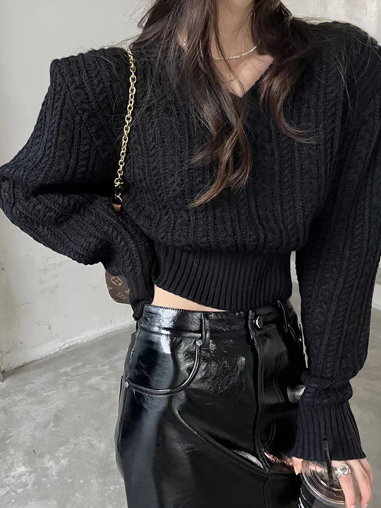 女性用Vネックショートセーター,韓国ファッション,y2kスト - Vintage Fashion Old Money のレビューと価格