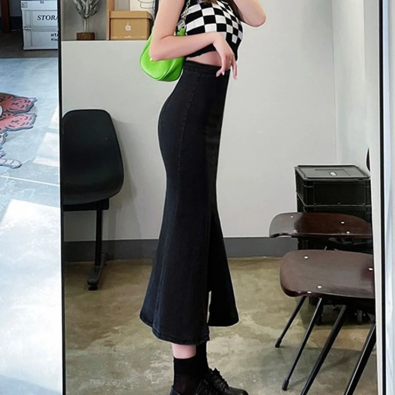 女性用トランペットスカート,フリル付きのエレガントでソフトな - Denim Skirt Midi Vintage のレビューと価格
