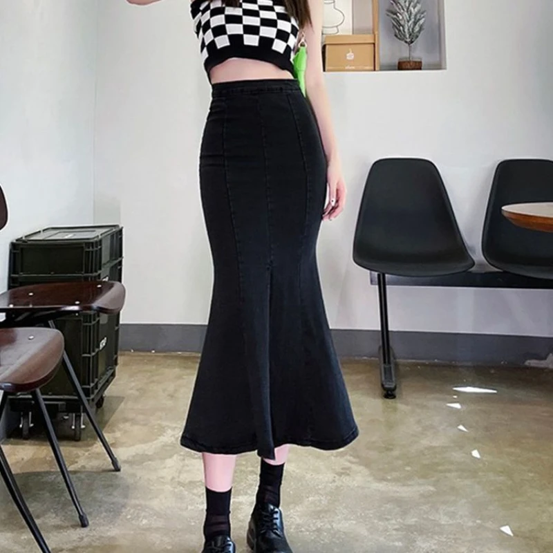 女性用トランペットスカート,フリル付きのエレガントでソフトな - Denim Skirt Midi Vintage のレビューと価格