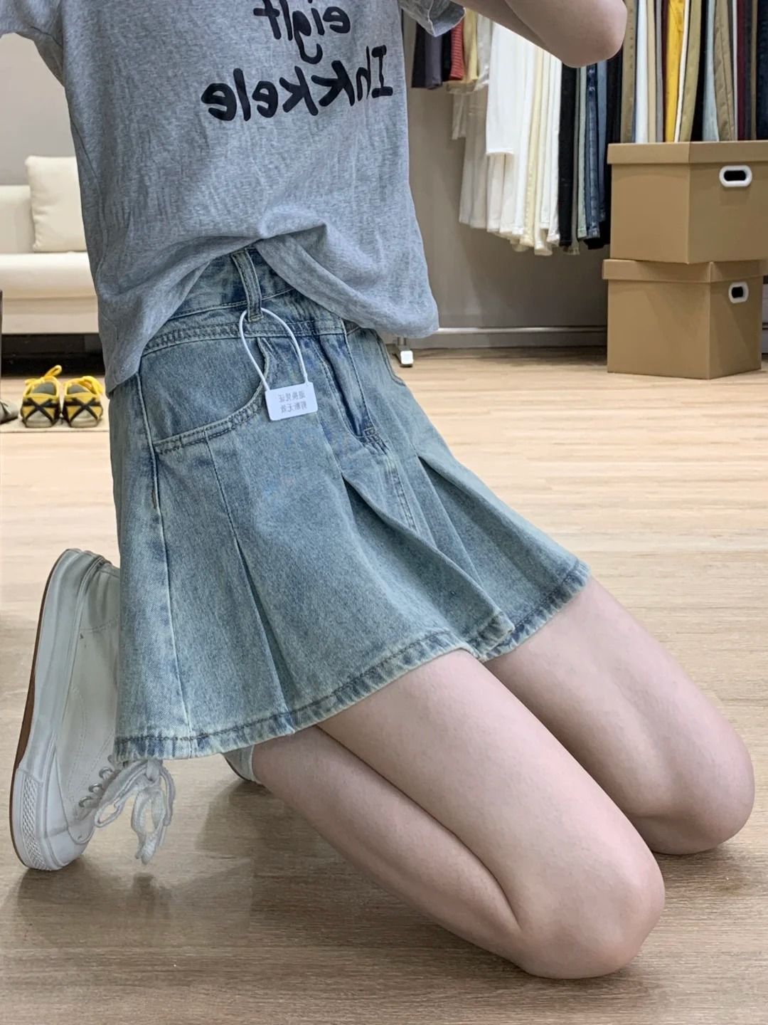 レディースハイウエストデニムプリーツスカートヴィンテージウォ - Vintage Fashion Jeans のレビューと価格