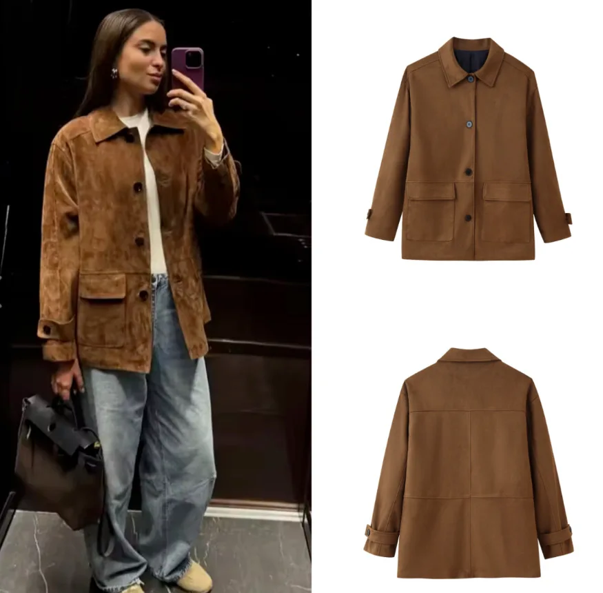新しいファッション女性オールドマネーブラウンレザースエード長 - Vintage Fashion Old Money のレビューと価格