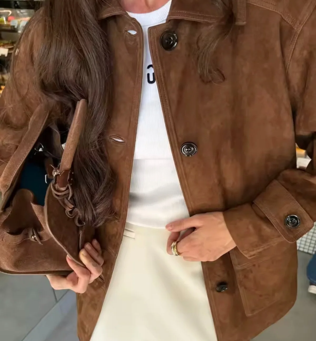 新しいファッション女性オールドマネーブラウンレザースエード長 - Vintage Fashion Old Money のレビューと価格