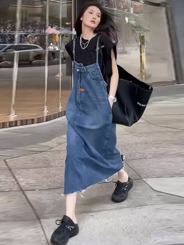 ヴィンテージアメリカンデニムオーバーオールワンピース レディ - Denim Skirt Midi Vintage のレビューと価格