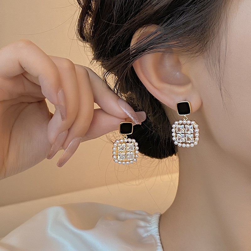 925シルバーニードル韓国ファッションスクエアパールドロップ - Vintage Fashion Trends 2026 のレビューと価格