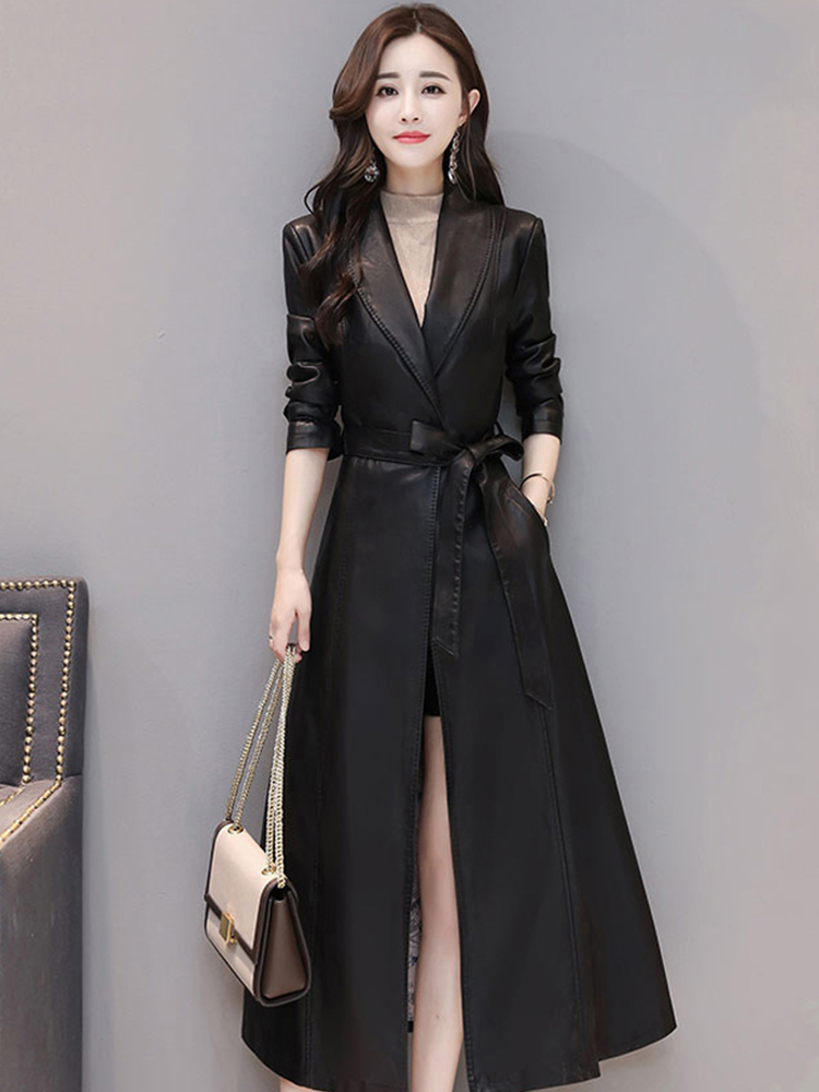 女性用シープスキンロングトレンチコート、リアルレザージャケッ - Vintage Trench Coat のレビューと価格