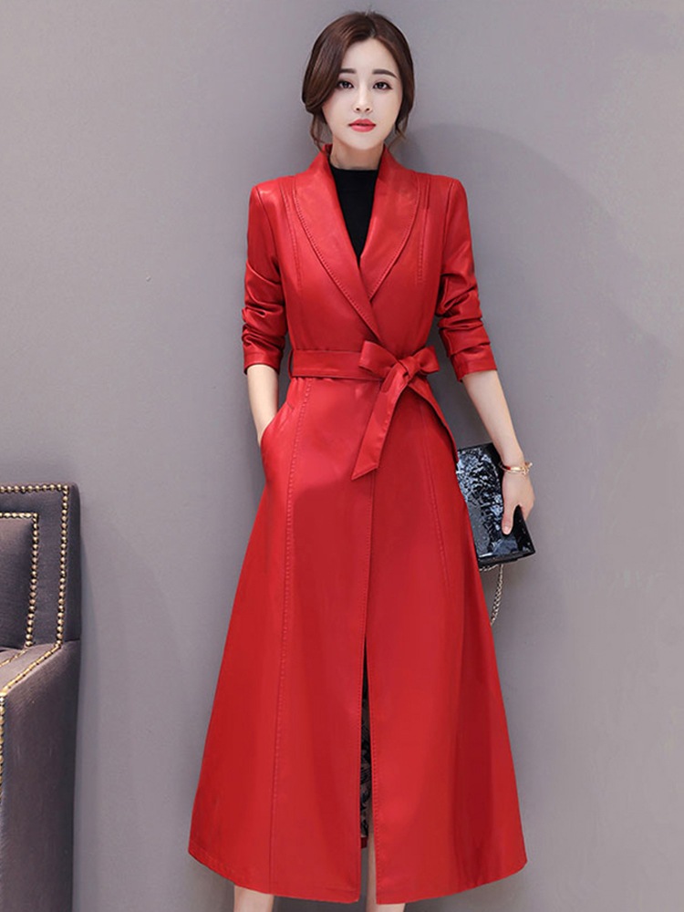 女性用シープスキンロングトレンチコート、リアルレザージャケッ - Vintage Trench Coat のレビューと価格