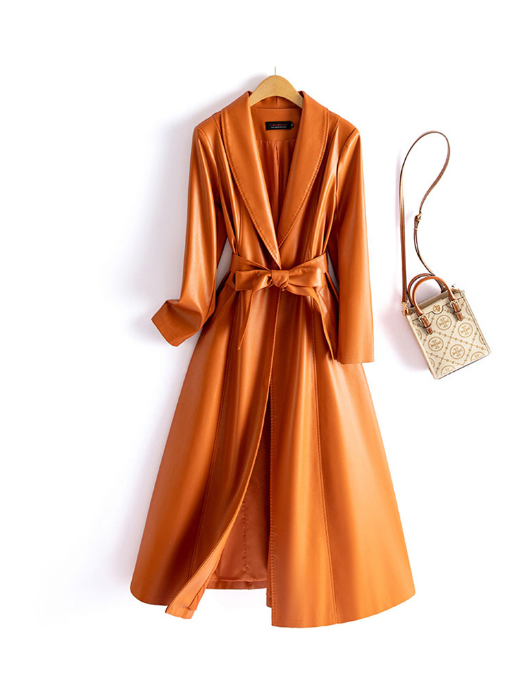 女性用シープスキンロングトレンチコート、リアルレザージャケッ - Vintage Trench Coat のレビューと価格
