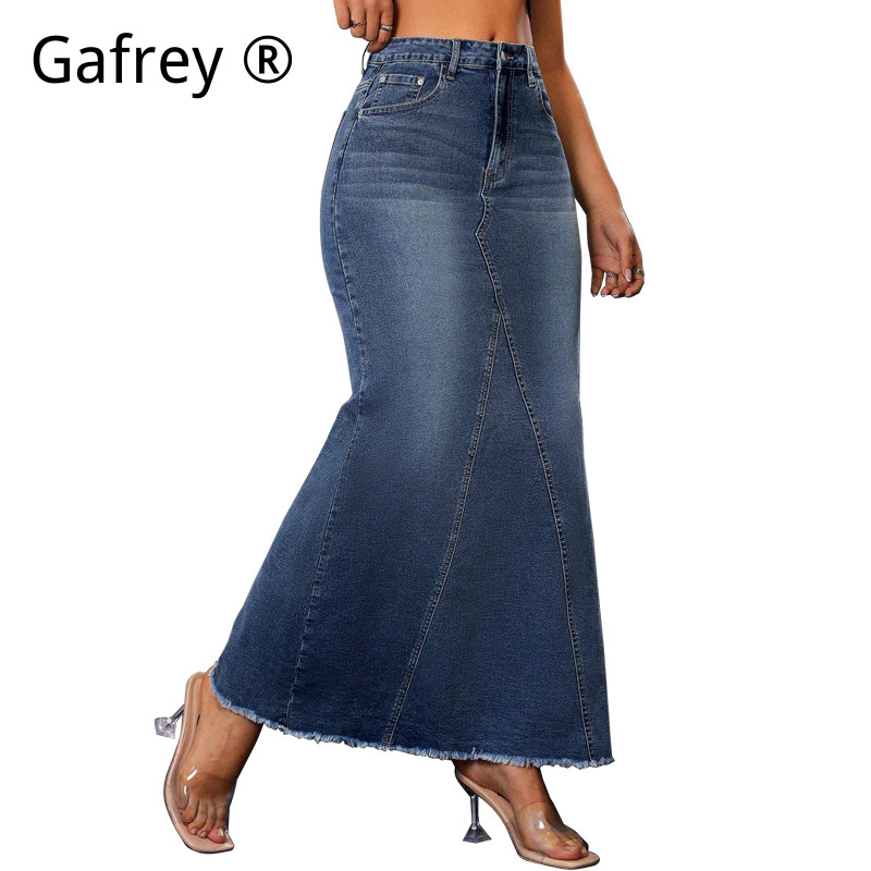 レディースデニムミディスカート、ハイウエストフィッシュテール - Vintage Fashion Jeans のレビューと価格