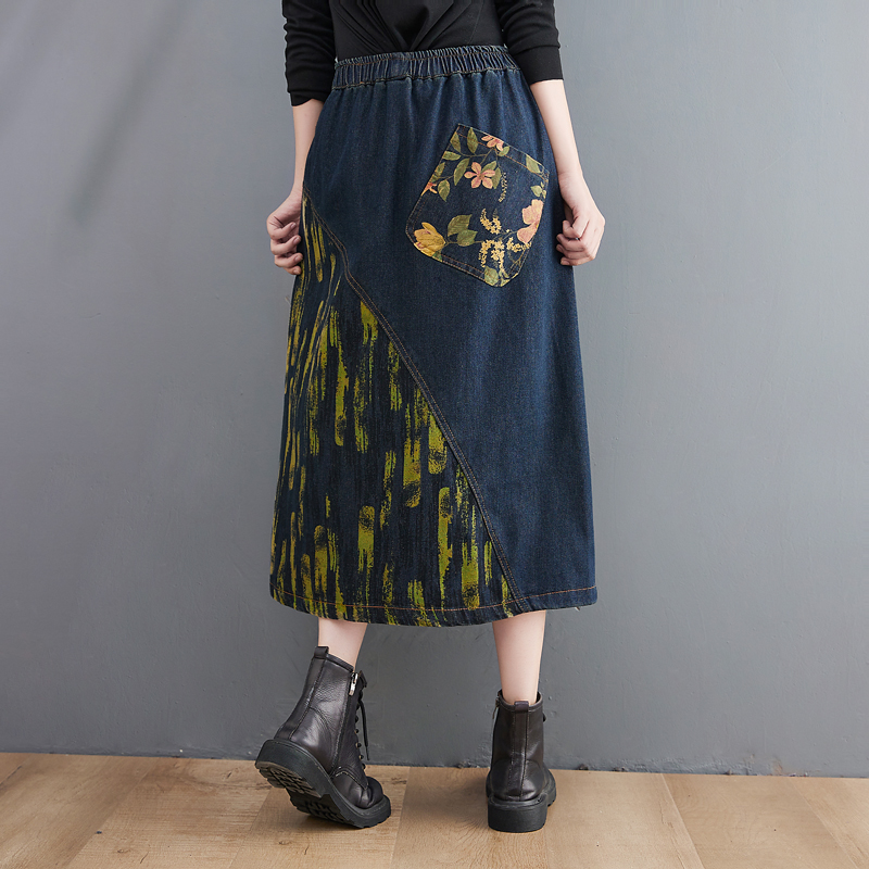 プラスサイズ　伸縮性ウエストデニムミディスカート　レディース - Denim Skirt Midi Vintage のレビューと価格