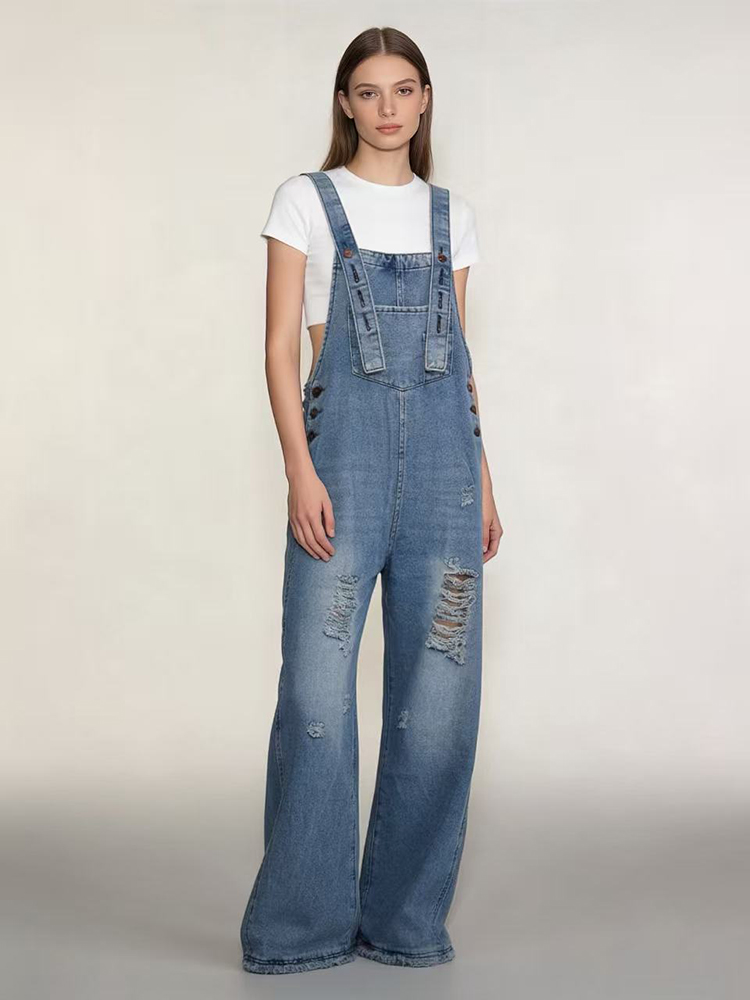 ファッションレトロリッピング加工デニムオーバーオール レディ - Vintage Fashion Jeans のレビューと価格
