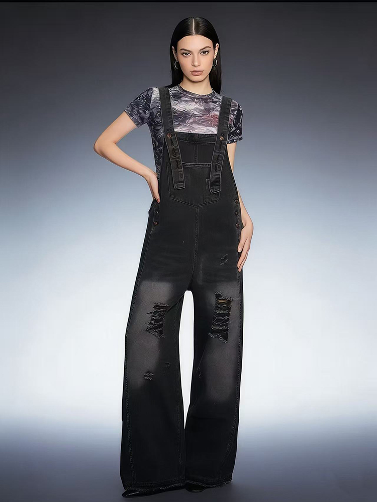 ファッションレトロリッピング加工デニムオーバーオール レディ - Vintage Fashion Jeans のレビューと価格