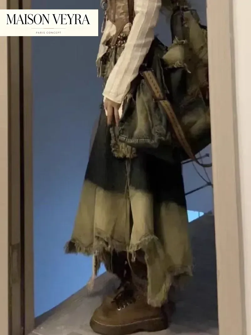 グランジ風デニムスカート 日本製 Y2K ヴィンテージ ダメ - Denim Skirt Midi Vintage のレビューと価格