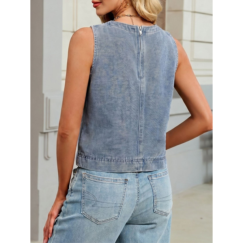 Benuynffy カジュアルラウンドネックデニムベスト女性 - Vintage Fashion Jeans のレビューと価格