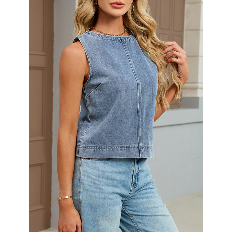 Benuynffy カジュアルラウンドネックデニムベスト女性 - Vintage Fashion Jeans のレビューと価格