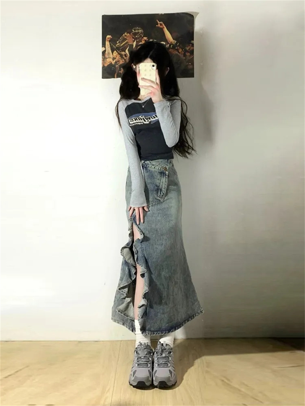 春夏韓国レトロ女性デニムスカートファッションデザイン不規則な - Denim Skirt Midi Vintage のレビューと価格
