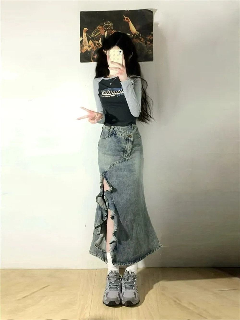 春夏韓国レトロ女性デニムスカートファッションデザイン不規則な - Denim Skirt Midi Vintage のレビューと価格