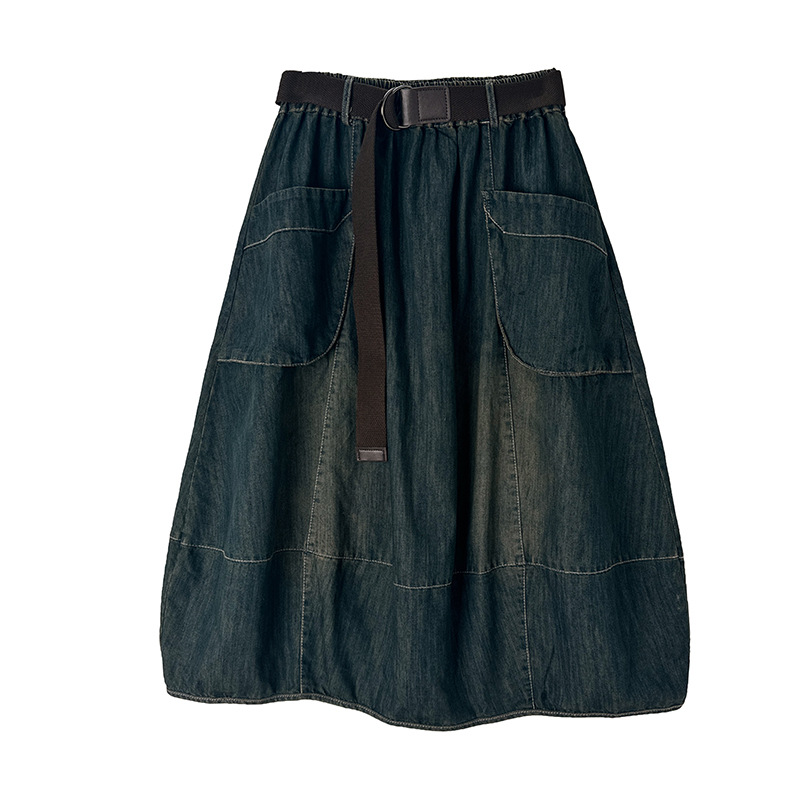 大サイズデニムスカートベルト付き女性春夏弾性ウエストルーズカ - Denim Skirt Midi Vintage のレビューと価格