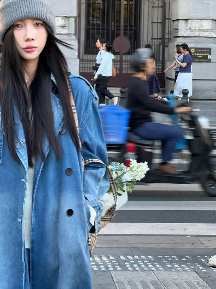 2025年春の香港風ダブルブレストデニムトレンチコート高級感 - Vintage Trench Coat のレビューと価格