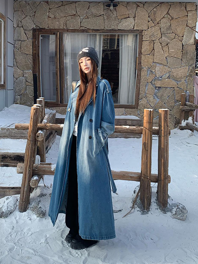 2025年春の香港風ダブルブレストデニムトレンチコート高級感 - Vintage Trench Coat のレビューと価格