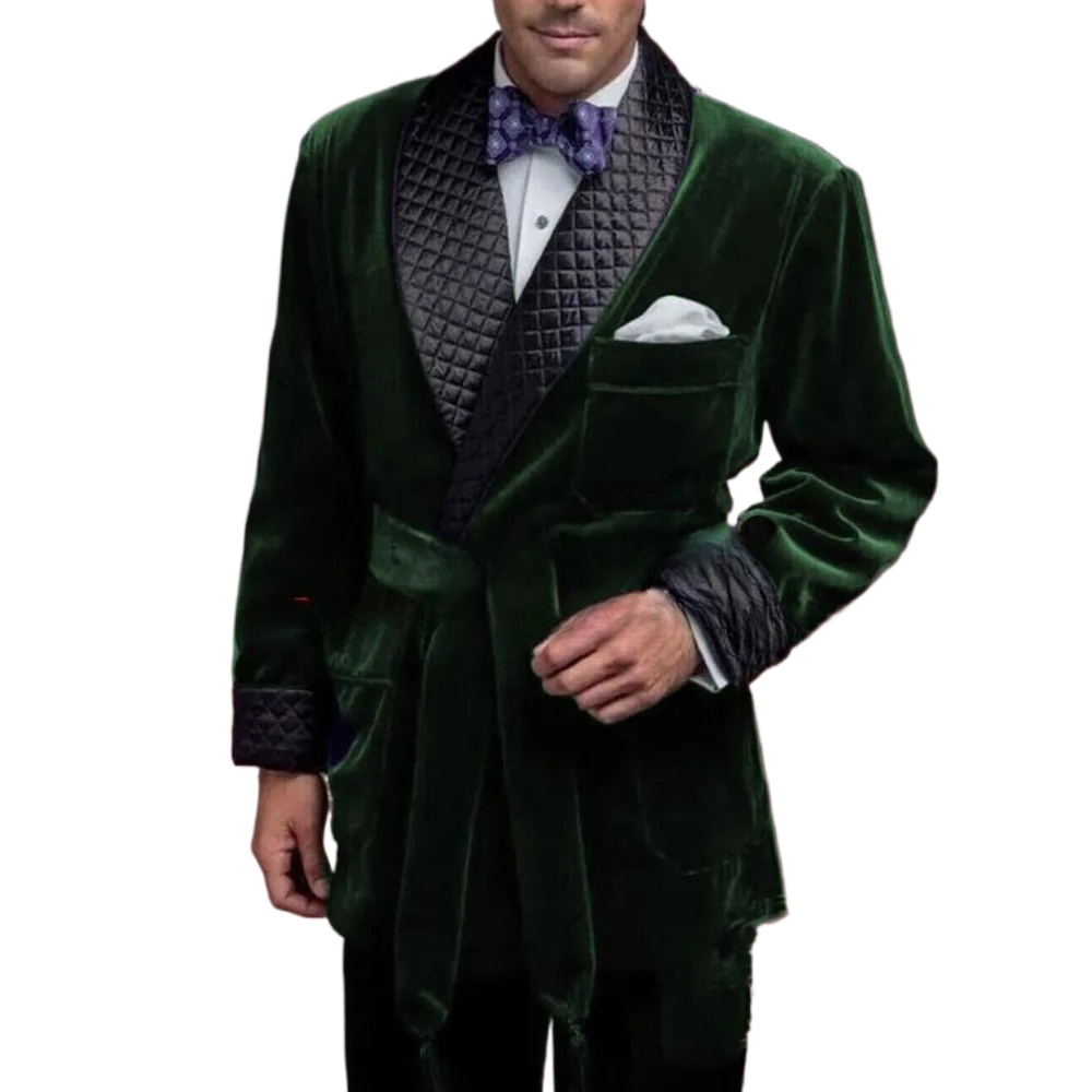 グリーンベルベット喫煙スーツジャケット男性用ベルト黒ラペルウ - Vintage Trench Coat のレビューと価格