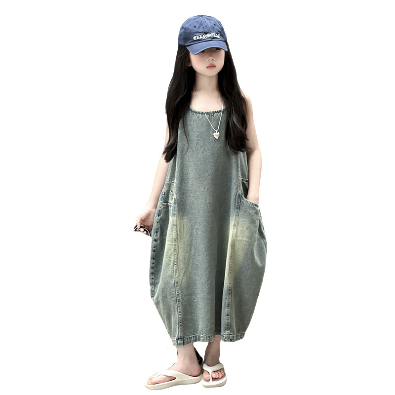 ヴィンテージブルー子供女の子高品質ノースリーブデニムドレスス - Vintage Fashion Jeans のレビューと価格