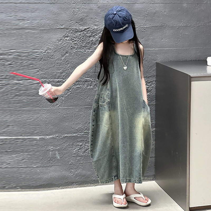 ヴィンテージブルー子供女の子高品質ノースリーブデニムドレスス - Vintage Fashion Jeans のレビューと価格