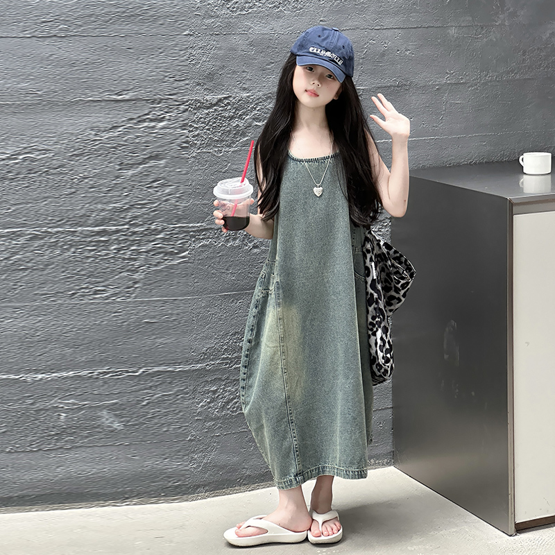ヴィンテージブルー子供女の子高品質ノースリーブデニムドレスス - Vintage Fashion Jeans のレビューと価格