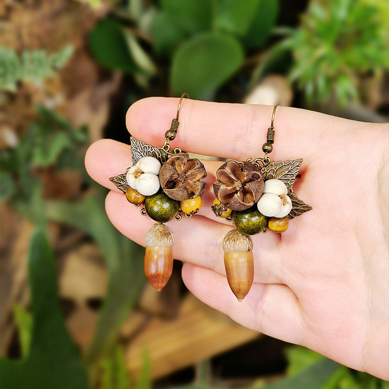 ヴィンテージ木製植物イヤリング ユニークなドングリイヤリング - Vintage Fashion Wholesale のレビューと価格