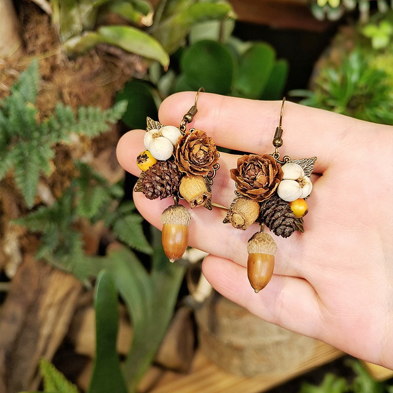 ヴィンテージ木製植物イヤリング ユニークなドングリイヤリング - Vintage Fashion Wholesale のレビューと価格